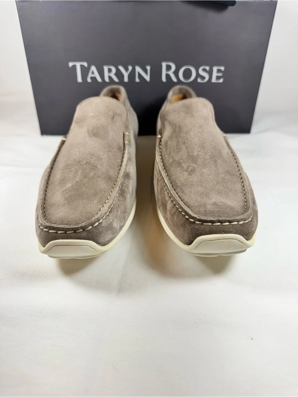 Vintage Taryn Rose Men Taupe Suede Leather Venetian Slip On Loafers EU 41.5 US 9